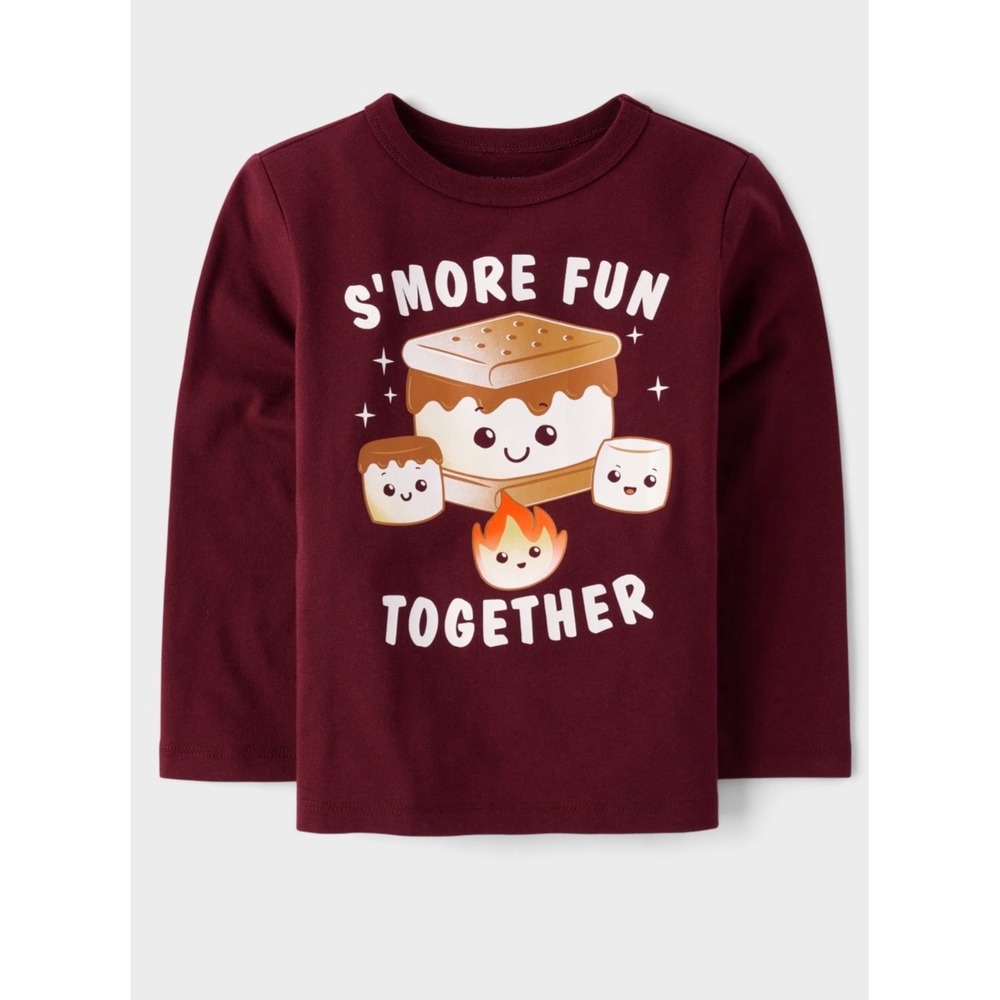 The Childrens Place Kids Maroon Smores Fun Together Graphic Long Sleeve Tee